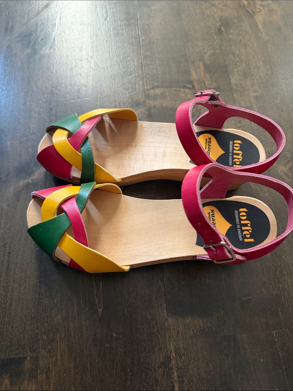 Swedish Hasbeens Kids Multicolor Strappy Sandals - Pink, Yellow, Green
